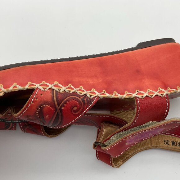 Spring Step L'ARTISTE Dinora Red Floral Wedge Stitched Imprinted Sandal  39/8.5 - Picture 10 of 11